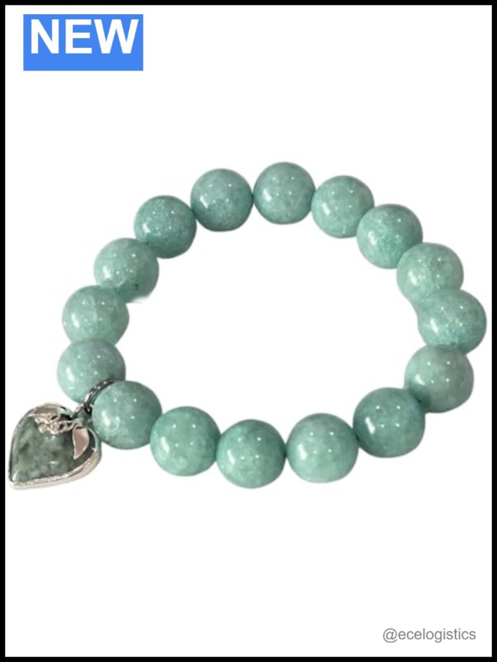 Natural Jade Bead Bracelet Heart Pendant Healing Crystal Stretch